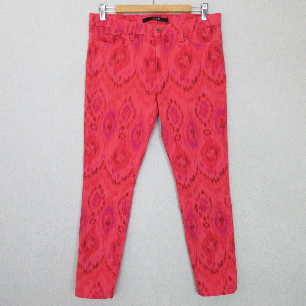 JOES Jeans Womens Red Pink Ikat Print Skinny Ankle Stretch Denim Pants Midrise